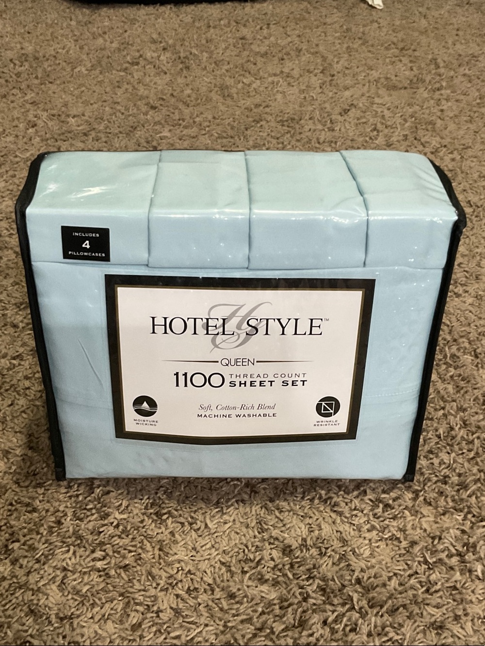 Hotel Style 1100 Thread Count Queen Sheet Set - Light Blue